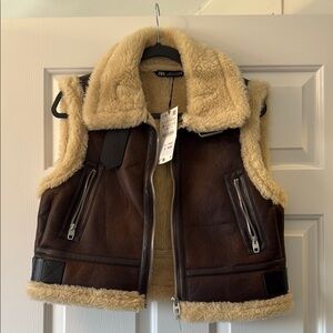 Brown and Cream Shearling Vest